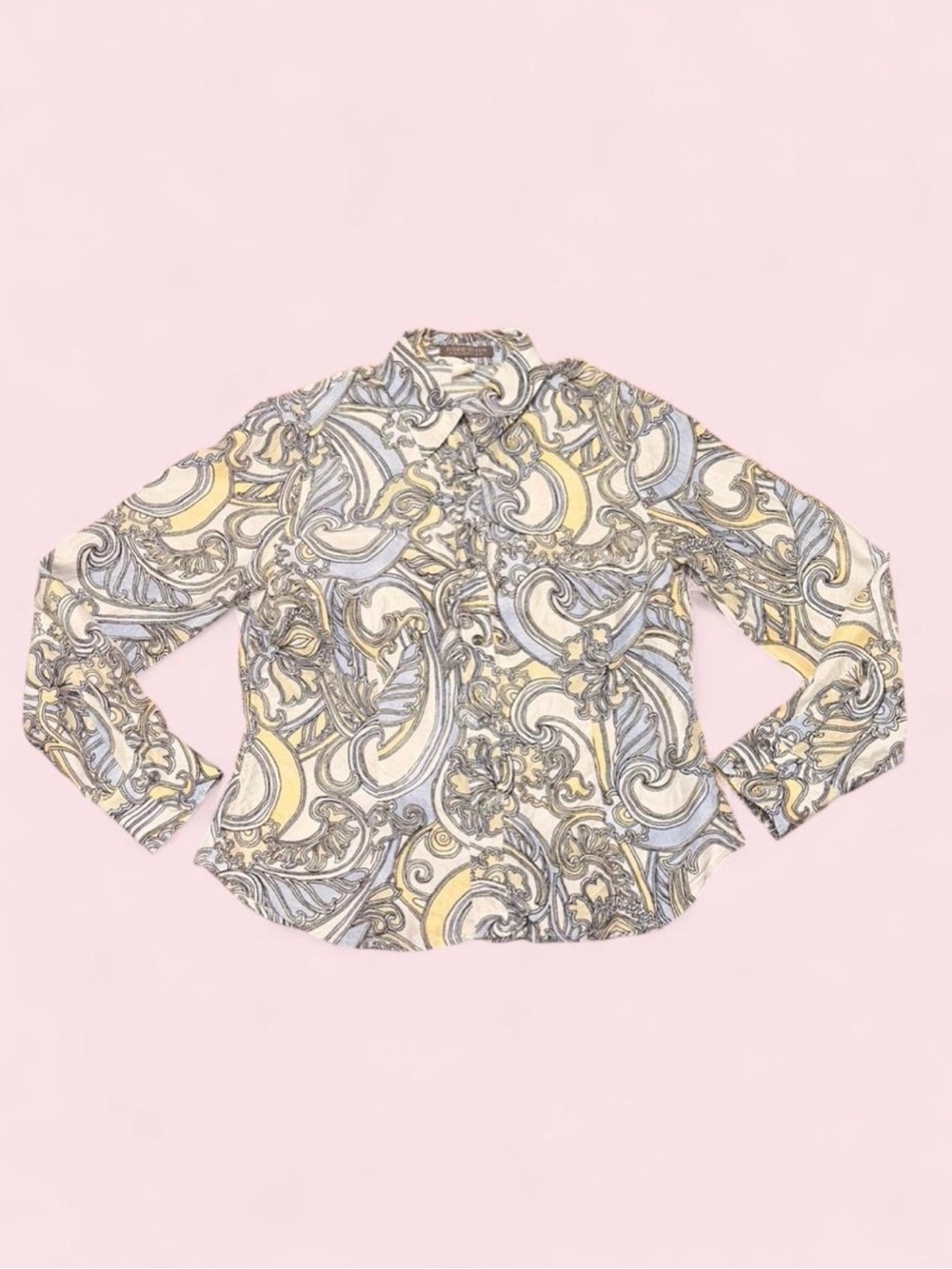 Sigrid Olsen 100% Silk Paisley Button Up Blouse Medium Coastal Grandma